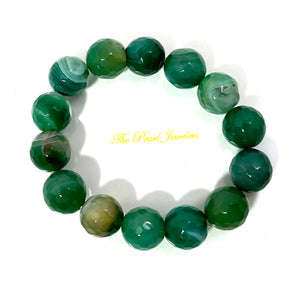 12mm Faceted Green Agate Beads Stretchy Bracelet