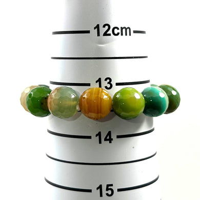12mm Faceted Green Lace Agate Beads Stretchy Bracelet