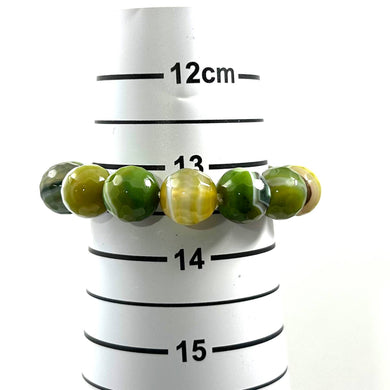 12mm Faceted Green Lace Agate Beads Stretchy Bracelet