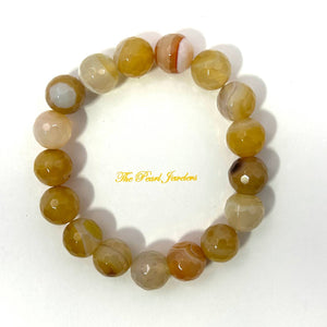 12mm Faceted Honey Agate Beads Stretchy Bracelet