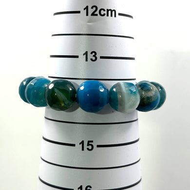 14mm Faceted Blue Agate Beads Stretchy Bracelet