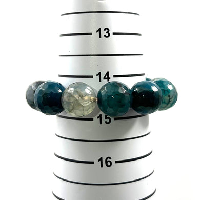 16mm Faceted Dark Green Lace Agate Beads Stretchy Bracelet