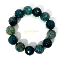 Load image into Gallery viewer, 16mm Faceted Dark Green Lace Agate Beads Stretchy Bracelet