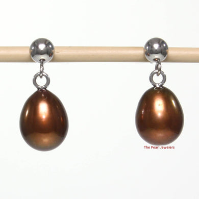 Elegant Chocolate Pearl Dangle Earrings – 14k White Gold