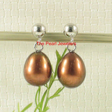Load image into Gallery viewer, Elegant Chocolate Pearl Dangle Earrings – 14k White Gold