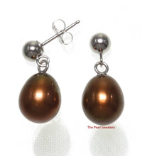 Load image into Gallery viewer, Elegant Chocolate Pearl Dangle Earrings – 14k White Gold