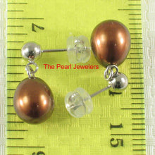 Load image into Gallery viewer, Elegant Chocolate Pearl Dangle Earrings – 14k White Gold