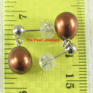 Elegant Chocolate Pearl Dangle Earrings – 14k White Gold