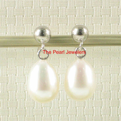 Elegant White Pearl Dangle Earrings – 14k White Gold