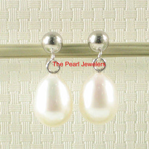 Elegant White Pearl Dangle Earrings – 14k White Gold