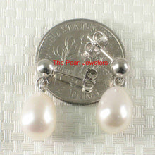 Load image into Gallery viewer, Elegant White Pearl Dangle Earrings – 14k White Gold