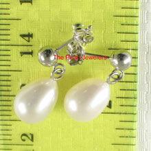 Load image into Gallery viewer, Elegant White Pearl Dangle Earrings – 14k White Gold