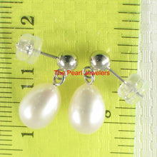 Load image into Gallery viewer, Elegant White Pearl Dangle Earrings – 14k White Gold