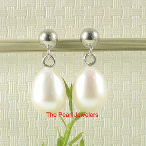 Elegant White Pearl Dangle Earrings – 14k White Gold