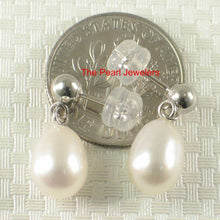 Load image into Gallery viewer, Elegant White Pearl Dangle Earrings – 14k White Gold