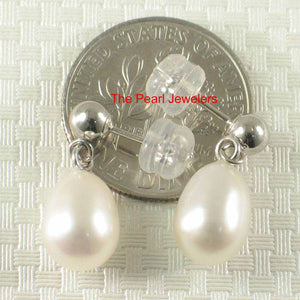 Elegant White Pearl Dangle Earrings – 14k White Gold