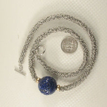 Load image into Gallery viewer, 20mm Engraved Lapis Lazuli with 14k Gold &amp; Silver Bali Necklace