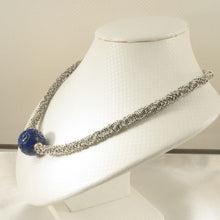 Load image into Gallery viewer, 20mm Engraved Lapis Lazuli with 14k Gold &amp; Silver Bali Necklace