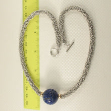 Load image into Gallery viewer, 20mm Engraved Lapis Lazuli with 14k Gold &amp; Silver Bali Necklace