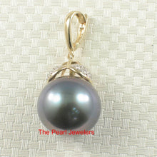 Load image into Gallery viewer, 14k Yellow Gold Enhance-Bale &amp; Diamond Black Tahitian Pearl Pendant