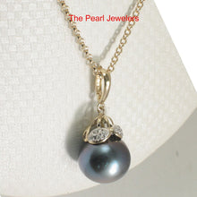 Load image into Gallery viewer, 14k Yellow Gold Enhance-Bale &amp; Diamond Black Tahitian Pearl Pendant
