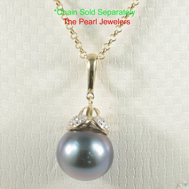14k Yellow Gold Enhance-Bale & Diamond Black Tahitian Pearl Pendant