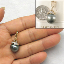 Load image into Gallery viewer, 14k Yellow Gold Enhance-Bale &amp; Diamond Black Tahitian Pearl Pendant
