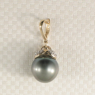 14k Yellow Gold Enhance-Bale & Diamond Black Tahitian Pearl Pendant