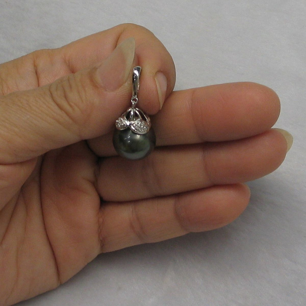 14k White Gold Enhance-Bale & Diamond Black Tahitian Pearl Pendant
