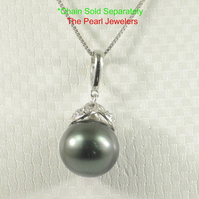 14k White Gold Enhance-Bale & Diamond Black Tahitian Pearl Pendant