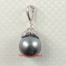 Load image into Gallery viewer, 14k White Gold Enhance-Bale &amp; Diamond Black Tahitian Pearl Pendant
