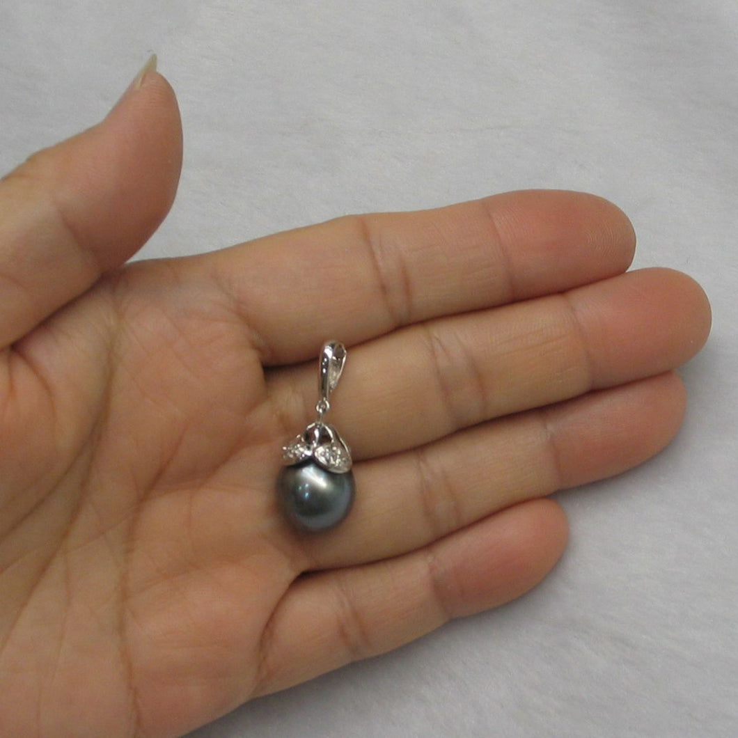 14k White Gold Enhance-Bale & Diamond Black Tahitian Pearl Pendant