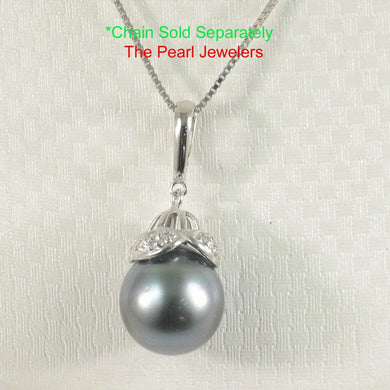 14k White Gold Enhance-Bale & Diamond Black Tahitian Pearl Pendant