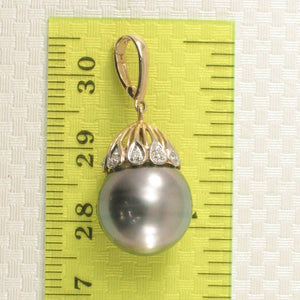 14k Yellow Gold Enhance-Style Bale & 6-Diamond Tahitian Pearl Pendant