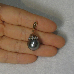 14k Yellow Gold Enhance-Style Bale & 6-Diamond Tahitian Pearl Pendant