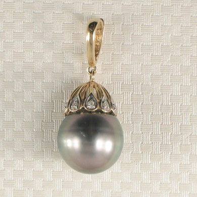 14k Yellow Gold Enhance-Style Bale & 6-Diamond Tahitian Pearl Pendant