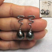 Load image into Gallery viewer, 14k White Gold Unique Gourd Black Tahitian Pearl Dangle Stud Earrings (Pale Black)