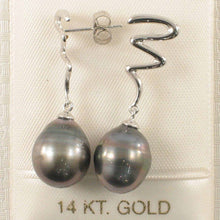 Load image into Gallery viewer, 14k White Gold Unique Gourd Black Tahitian Pearl Dangle Stud Earrings (Pale Black)