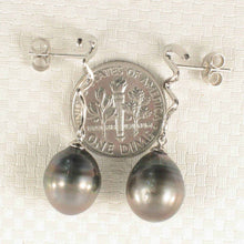 Load image into Gallery viewer, 14k White Gold Unique Gourd Black Tahitian Pearl Dangle Stud Earrings (Pale Black)