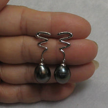 Load image into Gallery viewer, 14k White Gold Unique Gourd Black Tahitian Pearl Dangle Stud Earrings (Pale Black)