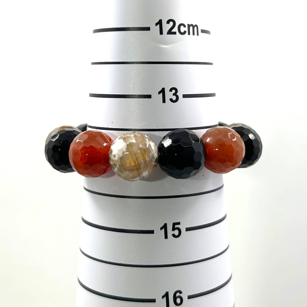 14mm Faceted Fire Agate Beads Stretch Bracelet