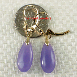 14K Yellow Gold Flat Raindrop Lavender Jade Earrings