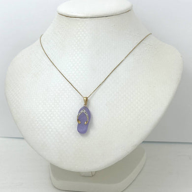 Flip-Flop Slipper Lavender Jade 14k Solid Yellow Gold Diamonds Pendant Necklace