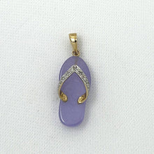 Load image into Gallery viewer, Flip-Flop Slipper Lavender Jade 14k Solid Yellow Gold Diamonds Pendant Necklace