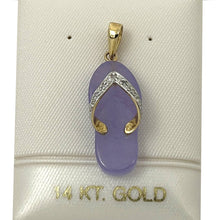 Load image into Gallery viewer, Flip-Flop Slipper Lavender Jade 14k Solid Yellow Gold Diamonds Pendant Necklace