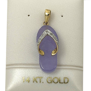 Flip-Flop Slipper Lavender Jade 14k Solid Yellow Gold Diamonds Pendant Necklace
