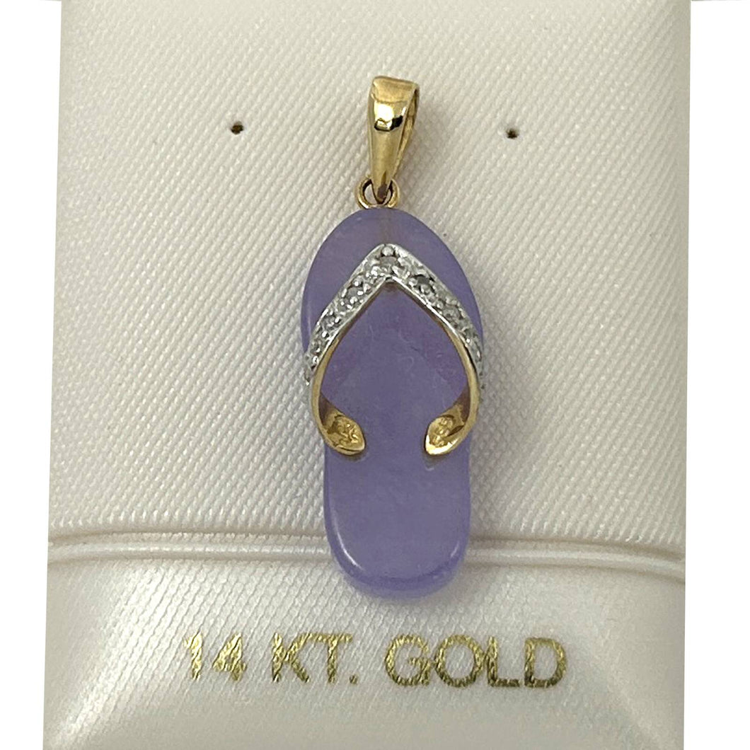 Flip-Flop Slipper Lavender Jade 14k Solid Yellow Gold Diamonds Pendant Necklace