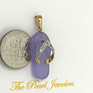 Flip-Flop Slipper Lavender Jade 14k Solid Yellow Gold Diamonds Pendant Necklace