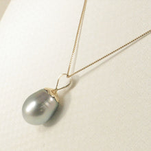 Load image into Gallery viewer, 14k Yellow Gold Flower-Bale &amp; Diamond Blue Tahitian Pearl Pendant