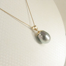 Load image into Gallery viewer, 14k Yellow Gold Flower-Bale &amp; Diamond Blue Tahitian Pearl Pendant